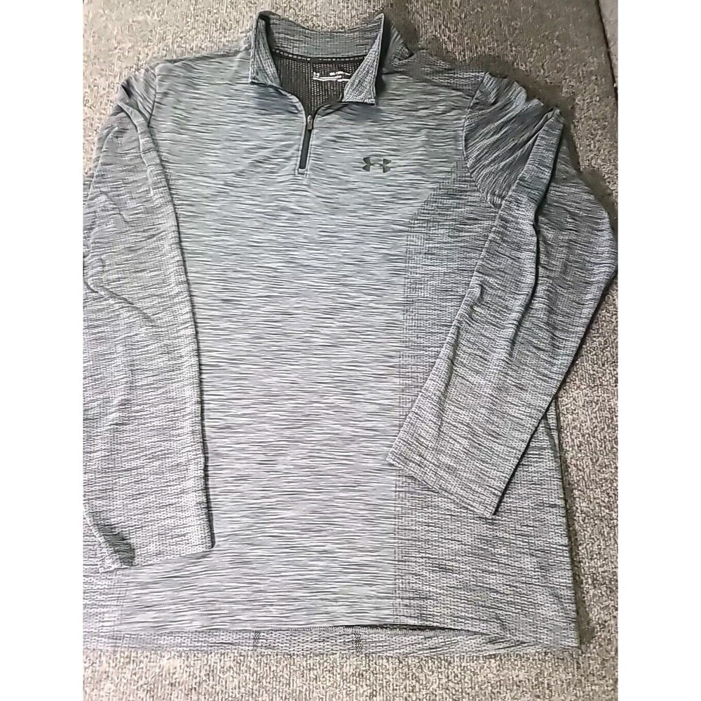 Under Armour Men Heather Gray 1/4 Zip Heatgear Fitted Threadborne Gym Shirt 2XL